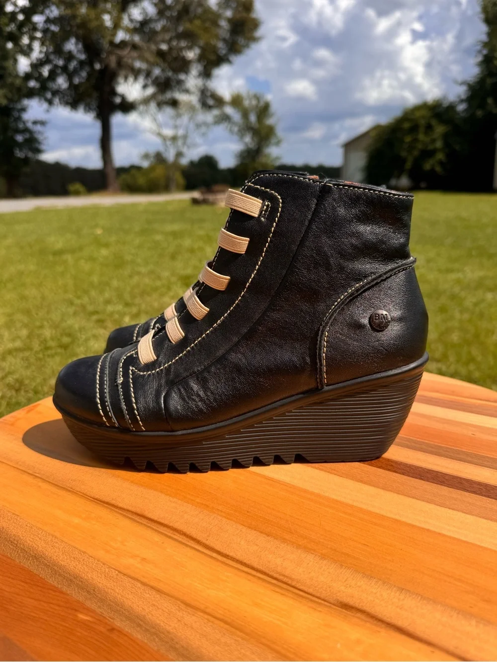 Ladies Bernie Mev Black Wedge Ankle Boots
